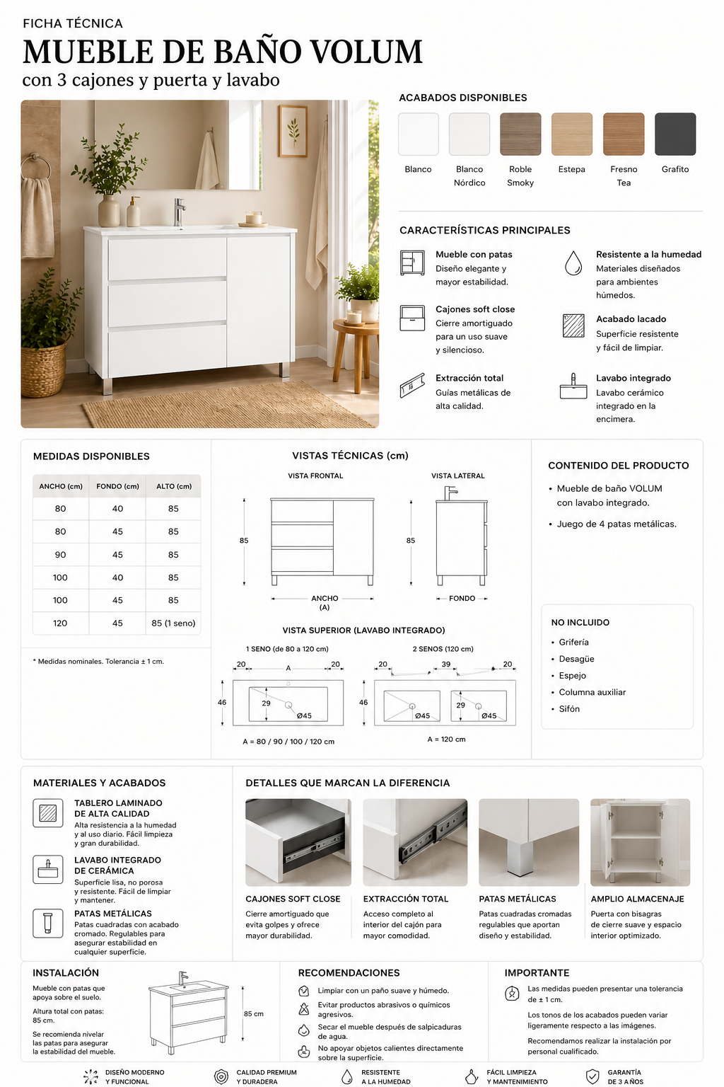 OFERTA Pakiet mebli VOLUM + Lustro LED Megan z umywalką