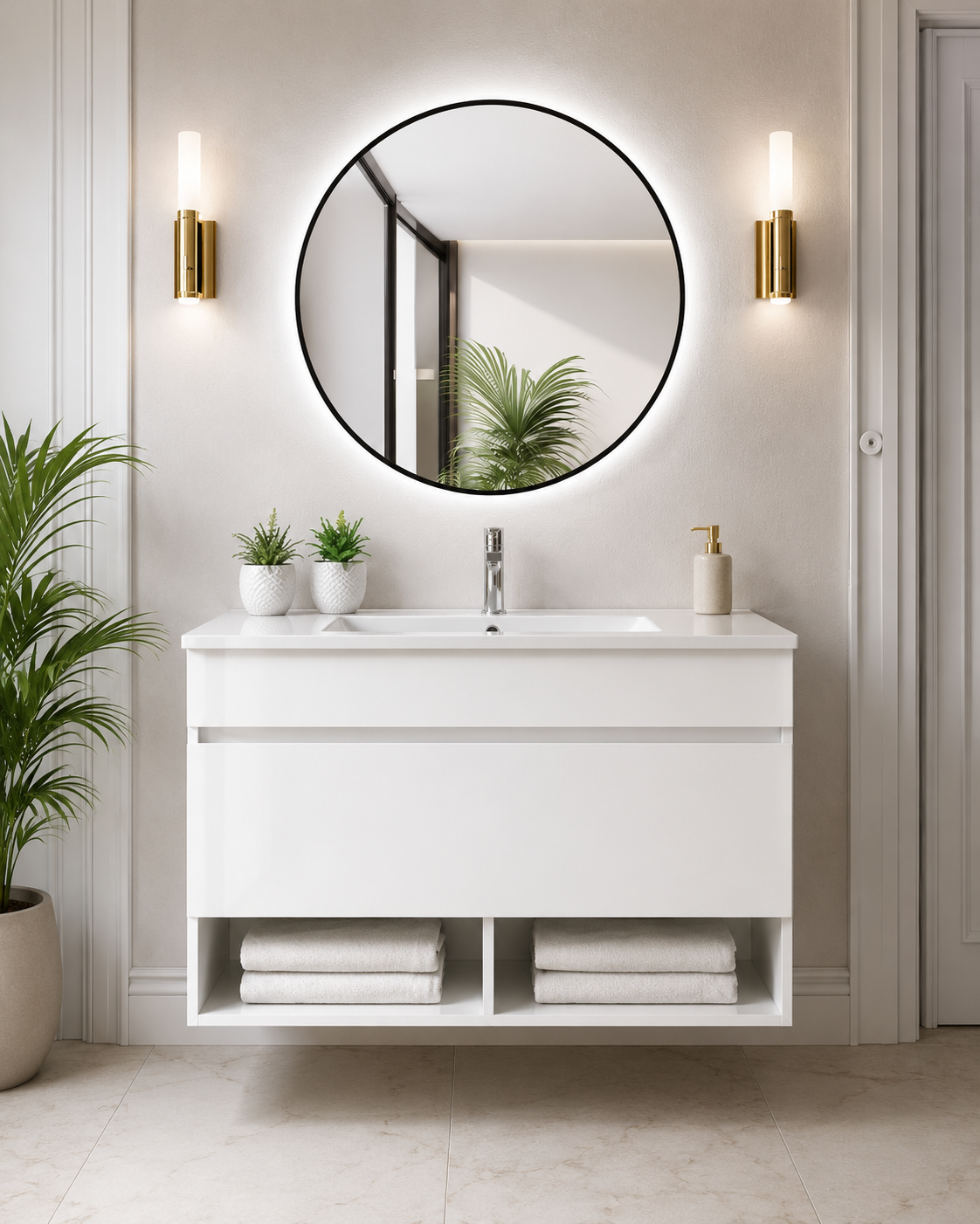 Wiszące meble łazienkowe NEBARI z szufladą i cienką umywalką