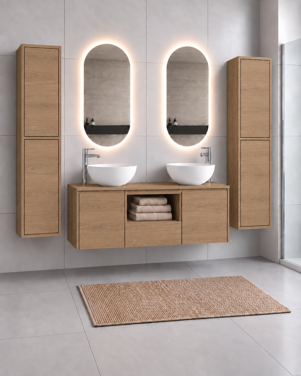 Szafka łazienkowa AMALFI 120 DOBLE z 2 umywalkami · Estepa