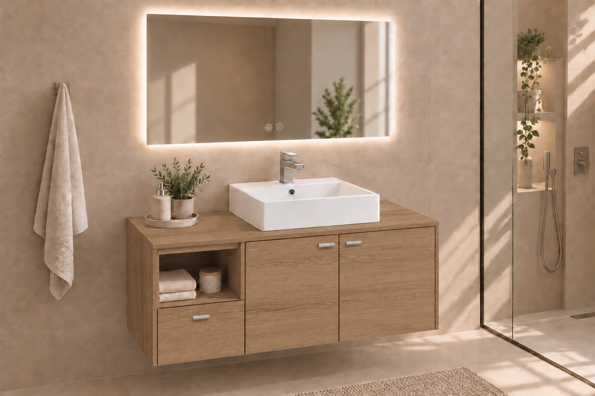Mueble de baño NAXOS en Estepa con lavabo Libra y tiradores